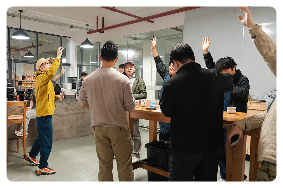 A group coffee demonstration with LeBrew equipment